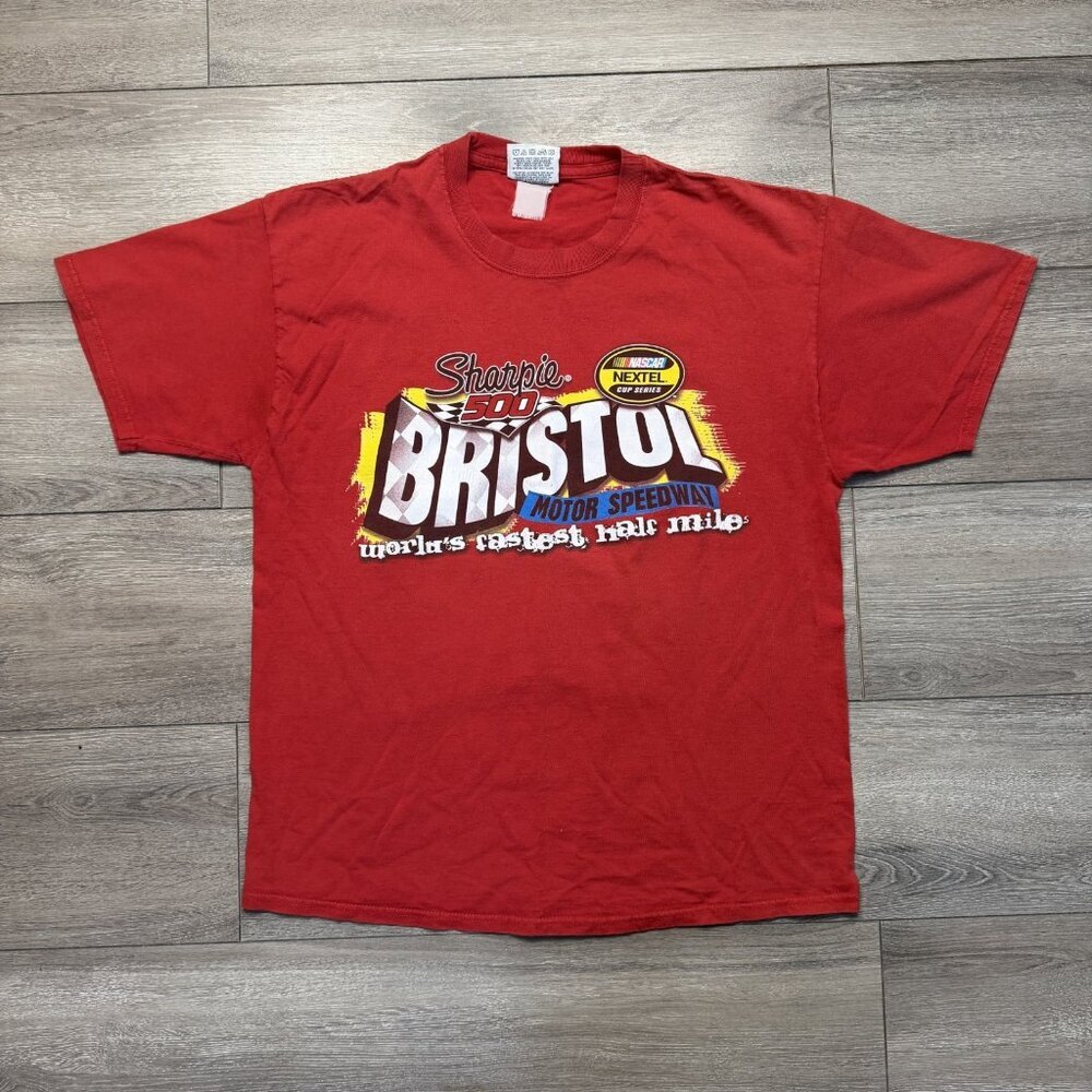 Vintage Nascar T-Shirt Mens XL Red Sharpie 500 Bristol Double Sided Graphic
